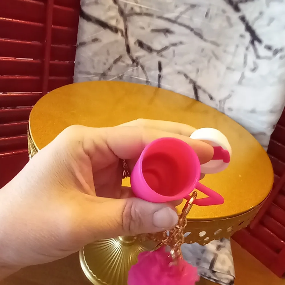 Pink Mini Tumbler Keychain Bag Charm with Pom Pom